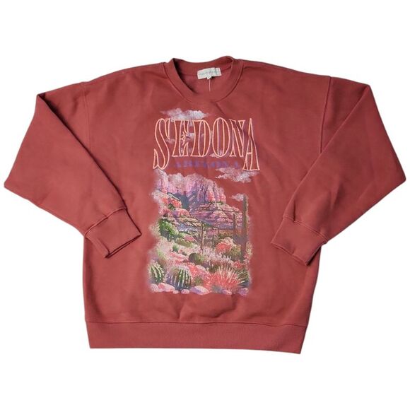 State Of Mine Women's Oversized Fit Soft Destinations Sweatshirt - Brick - Picture 1 of 2